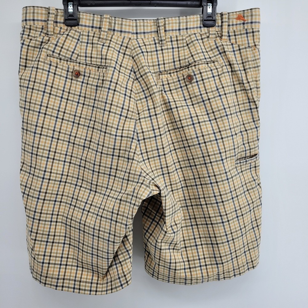 Tommy Bahama Mens 38 Plaid Tech Shorts Tan Blue Orange Stretch Marlin Golf - Picture 3 of 11